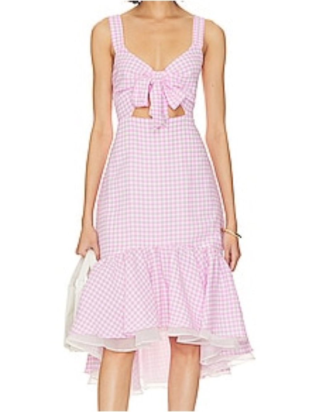 BCBGeneration Pink Gingham Tie Front Midi Dress XL Ruffle